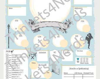 D&D 5e Monk Character Sheet Printable (PDF)