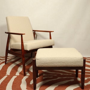 Mid-Century Modern Boucle Lounge Chair and footstool: Scandinavian Style