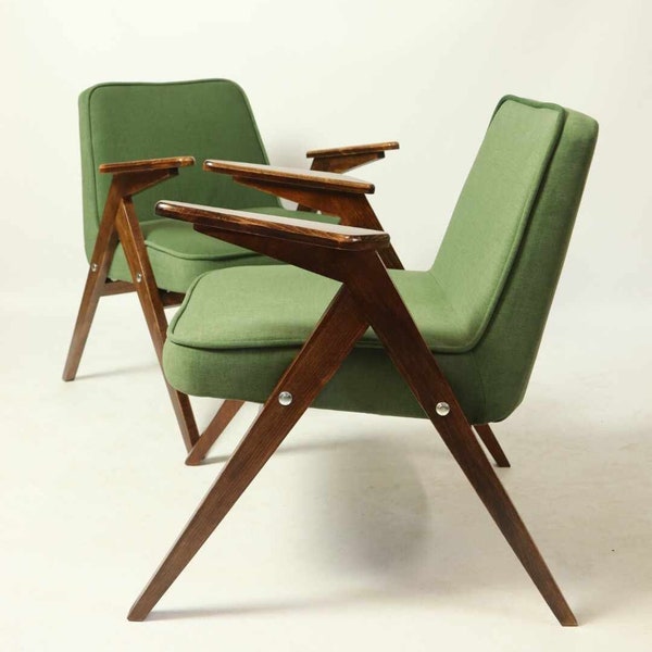 Fauteuil vintage Origine Design Mid-Century en tissu de palmiers verts et fauteuils scandinaves en bois, 1960s