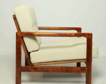 Mid Century Ecru Boucle Armchair  Design, 1960 Vintage Modern Restored Living Room Chair Lounge Chair Patio