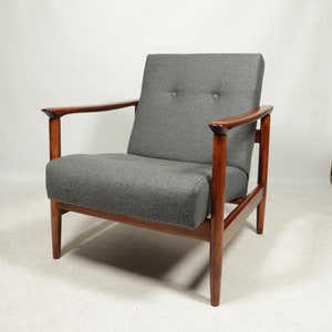 Sessel Mid Century von Edmund Homa Wollstoff Polsterung Naturholz Politur Vintage Design, 60er Jahre