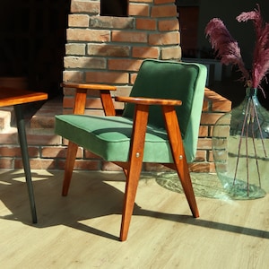 Green Velvet Armchair: Vintage Scandinavian Mid Century Design