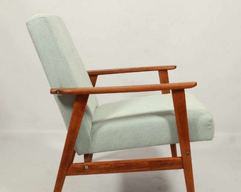 Fauteuil vintage original chaise longue moderne du milieu du siècle en tissu bleu ciel chaise rétro salon fauteuil en bois de hêtre style vintage