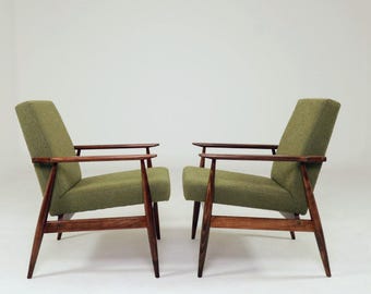 Paar Lounge Chairs Vintage grüne Boucle, Mid Century Design, 1960er