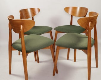 Green Velvet Dining Chairs - Set of 4 - Modern Beech Wood