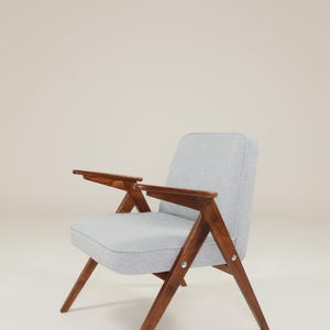 Fotel wypoczynkowy Vintage Bouclè, jasnoniebieski, ciemny orzech, 1960, skandynawski design