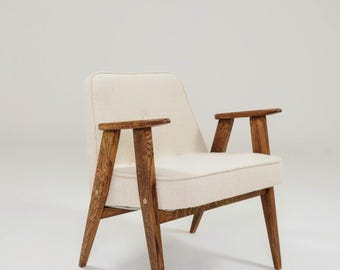 Vintage Lounge Chair Oak Wood and Bouclè upholstery Scandinavian Design, Refurbished, 1960