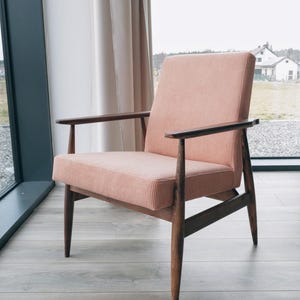 Skandynawski fotel wypoczynkowy Jasny koralowy róż Korduroy Klasyczny design