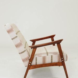 Vintage Armchair Striped Upholstery Natural Fabric, Czechoskovakia, 1960, Refurbished