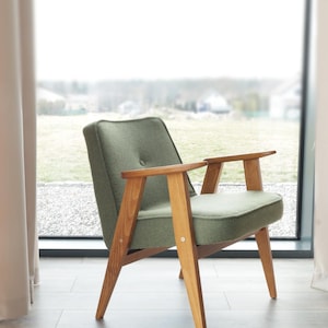 Vintage Lounge Chair Bouclè Cactus, Natural Wood Scandinavian Design
