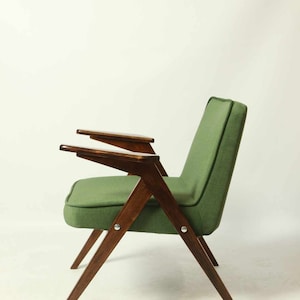 Vintage Armchair Mid Century Design Living Room in Green Palm Fabric Scandinavian Wooden Armchair,  1960s