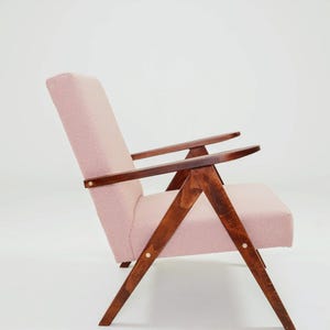 Mid - Century Armchair Peony Color Boucle Scandinavian Design Wooden Lounge Chair