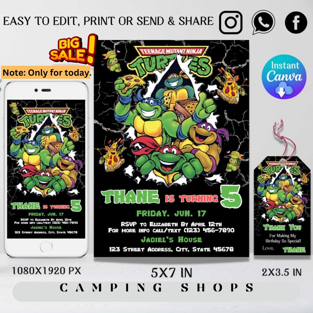 Editable Turtle Birthday Invitation Printable Ninja Invite TMNT Invite