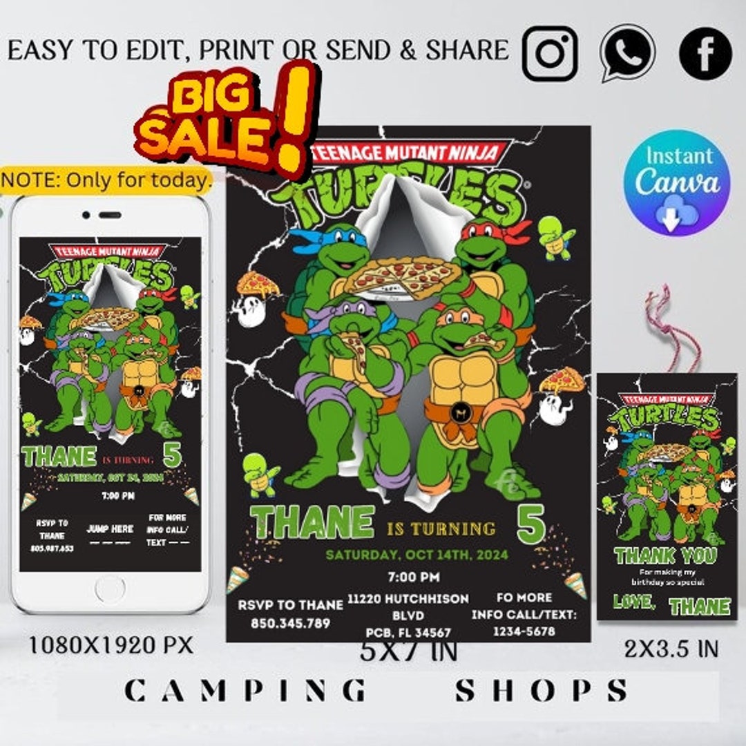 Teenage Mutant Ninja Turtle Birthday Invitation Editable & Printable Kids Birthday DIY Template ...