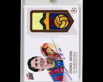 Lionel Messi FC Barcelona Campeões da UEFA The Goat Facsímile Auto Cartoon Art Card – Edição Limitada!