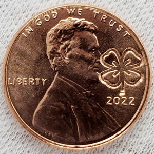 2022 Lincoln Penny Four 4 Leaf Clover Shamrock Irish Counterstamp Wedding Gift Charm Good Luck Coin Saint Patrick's Day Día de San Patricio