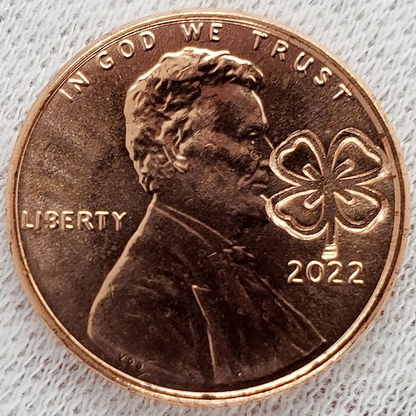 2022 Lincoln Penny Four 4 Leaf Clover Shamrock Irish Counterstamp Good Luck Coin Saint Patrick's Day Día de San Patricio