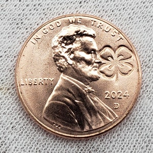 2024 Lincoln Penny Four 4 Leaf Clover Shamrock Irish Counterstamp Wedding Gift Charm Good Luck Coin Saint Patrick's Day Día de San Patricio