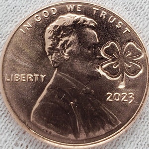 2023 Lincoln Penny Four 4 Leaf Clover Shamrock Irish Counterstamp Wedding Gift Charm Good Luck Coin Saint Patrick's Day Día de San Patricio