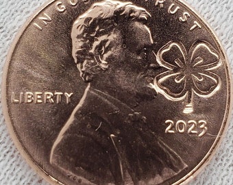 2023 Lincoln Penny Four 4 Leaf Clover Shamrock Irish Counterstamp Good Luck Coin Saint Patrick's Day Día de San Patricio