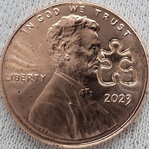 2023 Lincoln Penny Autism Awareness Symbol Puzzle Piece Counterstamp Good Luck Coin