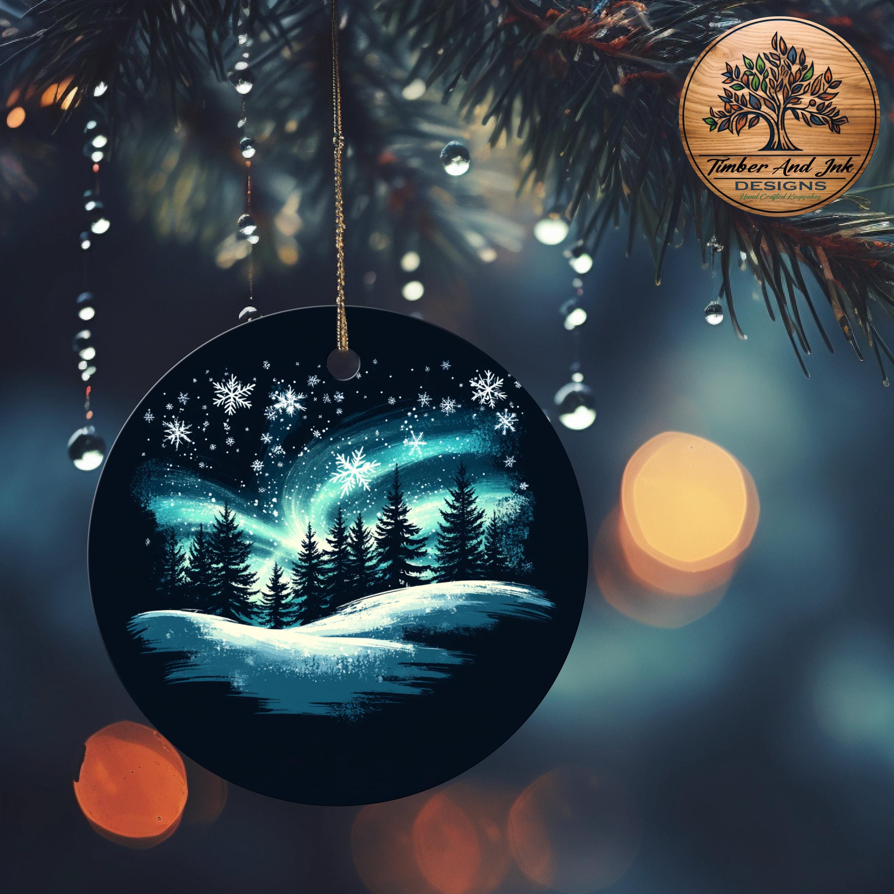 Northern Lights Christmas Ornament - Aurora Borealis Ceramic Tree