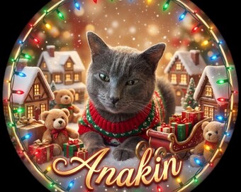 Custom Cat Photo Ornament, Personalized Cat Christmas Ornament, Ceramic Cat Mom Gift, Santa Hat or Sweater Proof Included