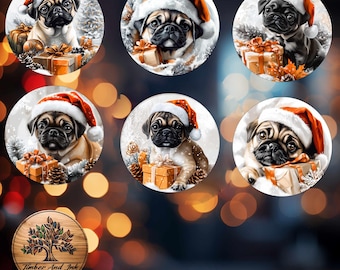 Personalized Pug Christmas Ornament – Ceramic Dog with Santa Hat