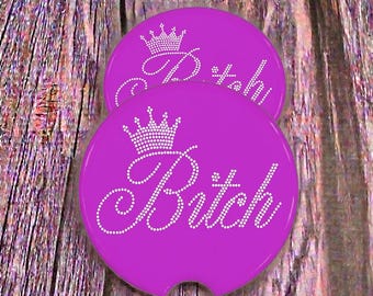 Funny Bitch Car Coasters (Set of 2) – Sarcastic Ceramic Cup Holder Coasters – Gift for Her