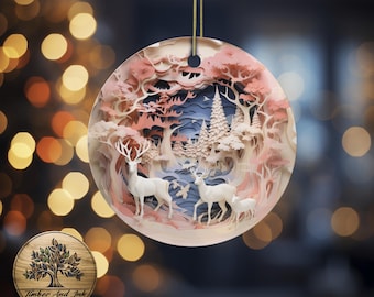 3D Reindeer Family Ornament, Paper Sculpture Ceramic Christmas Decoration