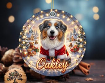 Custom Dog Photo Ornament, Personalized Dog Christmas Ornament, Ceramic Dog Mom Gift, Santa Hat or Sweater Proof Included