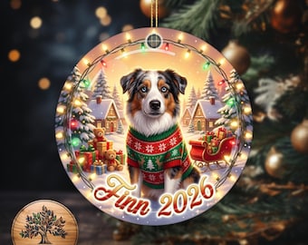 Custom Dog Photo Ornament, Christmas Lights Ceramic Ornament, Personalized Pet Christmas Keepsake, Dog Mom Gift