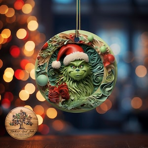 The Grinch Christmas Tree Ornament, Merry Christmas Ornament, Round Ceramic Christmas Decoration, Ceramic Christmas Tree Ornament
