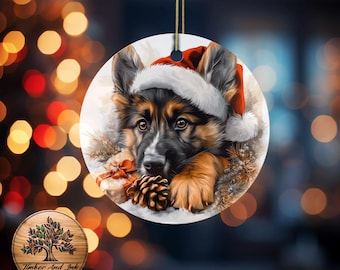Personalized German Shepherd Puppy Christmas Ornament - Ceramic Dog Lover Gift