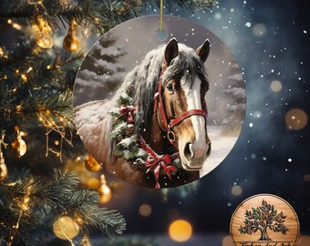 Clydesdale Horse Ceramic Christmas Ornament, Holiday Decoration