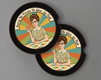 Vintage Sarcastic Decorative Car Coasters, Atomic Boho Home Decor, Groovy Colorful  Ceramic Car Coasters, Retro Mid Century Thoughtful Gift
