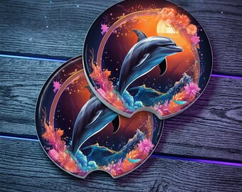 Ocean Car Coasters – Ceramic Sea Life Cup Holder Coasters (Set of 2)