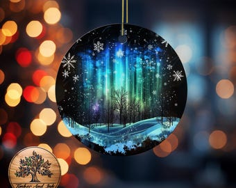 Northern Lights Christmas Ornament - Aurora Borealis Ceramic Tree Decoration, Winter Gift