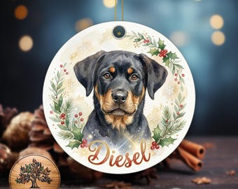 Custom Dog Photo Ornament, Watercolor Ceramic Ornament, Personalized Pet Christmas Keepsake, Dog Mom Memorial Gift