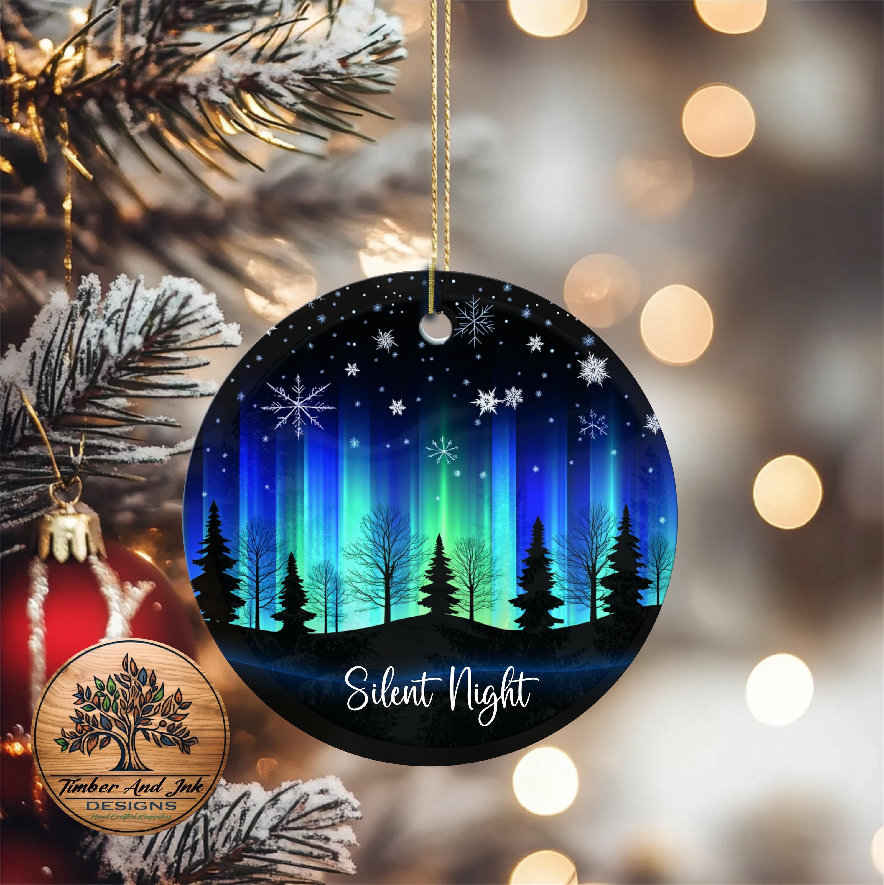 Northern Lights Christmas Ornament - Aurora Borealis Ceramic Tree
