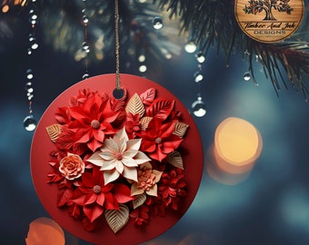 3D Poinsettia Ceramic Christmas Ornament, Holiday Decor