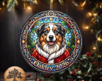 Custom Dog Photo Ornament, Stained Glass Effect Ceramic Ornament, Personalized Pet Christmas Keepsake, Dog Memorial Gift