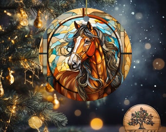 Stained Glass Style Horse Ceramic Christmas Ornament