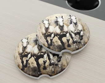 Ceramic Equestrian Horse Car Coasters, Absorbent Round Car Accessories, Giftable Stylish Gift Her