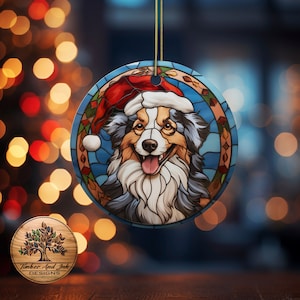 Dog Stained Glass Style Ceramic Christmas Tree Ornament, Round Ceramic Christmas Decoration, Christmas Tree Ornament