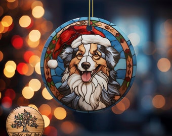 Stained Glass Style Dog Ceramic Christmas Ornament