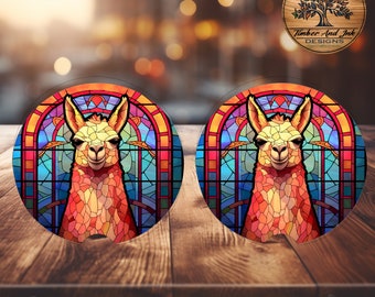 Lama Stained Glass Ceramic Car Coasters - Auto Decor, Set of 2