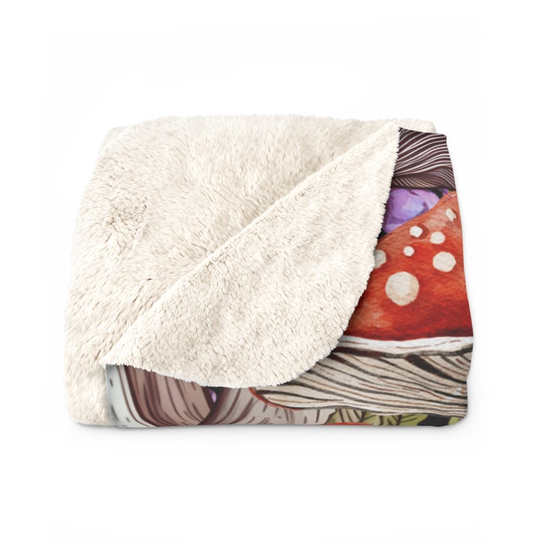 Mushroom Blanket Purple Flower and Mushrooms Sherpa Fleece Blanket Gift