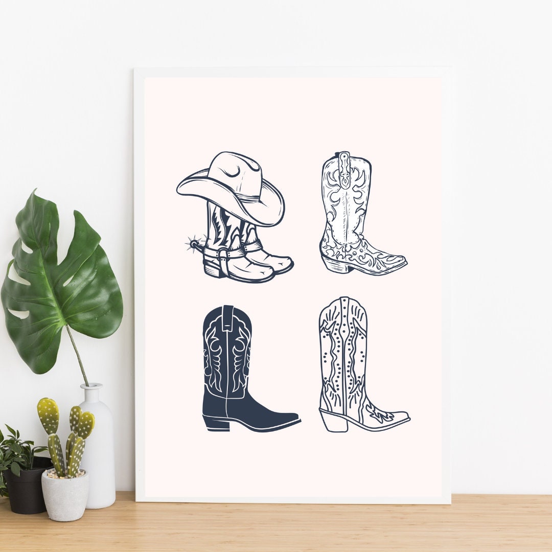 Retro Cowboy Poster Vintage Western Wall Art Cowboy Hat - Etsy