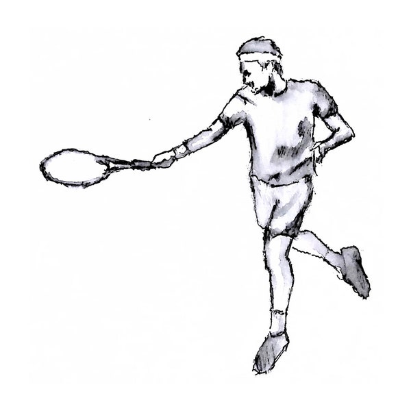 Les quatre grands - Cadeaux tennis - Encre brossée sur coton pressé 6 x 20 cm - Oeuvres d'art originales - Nadal, Federer, Djokovic, Murray